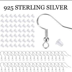50 Pc 925 Sterling Silver Earring Wires & Stops Jewelry Making DIY Bundle Lot